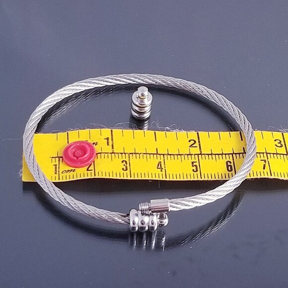 SS Cuff Bangle Bracelet 2 Rubber Stopper Beads / Removeable / Interchangeable - Picture 2 of 4